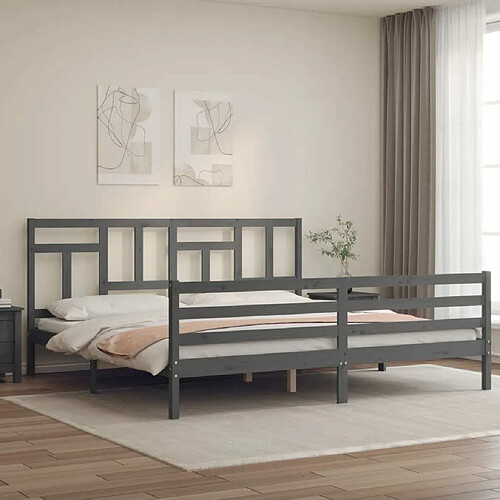 Maison Chic Lit adulte - Cadre Structure de lit avec tête de lit Contemporain gris 200x200 cm bois massif -MN17568