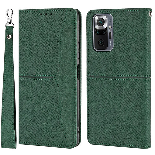 Etui en PU + TPU texture tissée auto-absorbée avec support et sangle vert pour votre Xiaomi Redmi Note 10 Pro 4G (Global)/Redmi Note 10 Pro Max