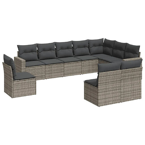 Maison Chic Salon de jardin avec coussins 10 pcs | Ensemble de Table et chaises | Mobilier d'Extérieur gris résine tressée -GKD92897