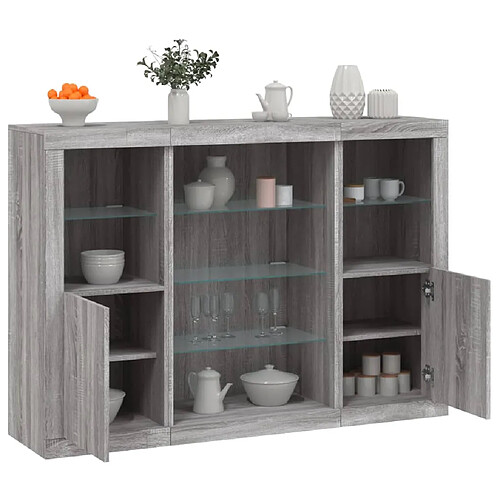 vidaXL Buffets avec lumières LED 3 pcs sonoma gris bois d'ingénierie