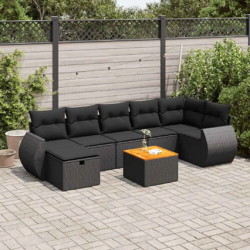 vidaXL Salon de jardin 8 pcs avec coussins noir résine tressée