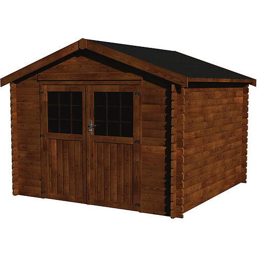 Habitat Et Jardin Abri jardin bois Valodeal - 8.88 m² - 2.98 x 2.98 x 2.39 m - 34 mm - Traité marron