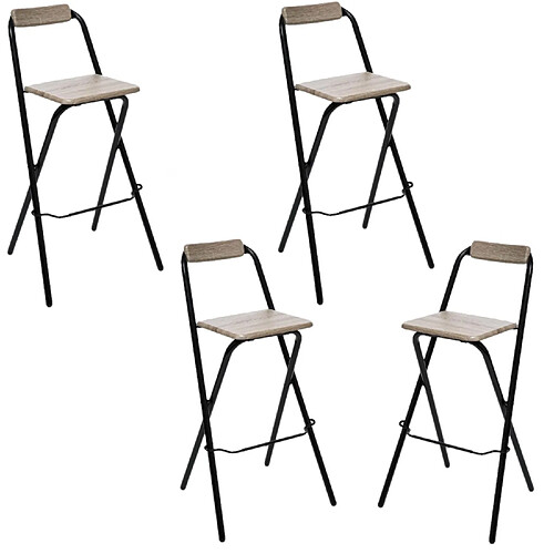 Toilinux Lot de 4 Chaises de bar pliante Louna - H. 97,5 cm - Beige