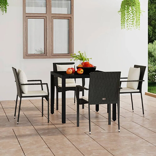 vidaXL Chaises de jardin lot de 4 avec coussins Résine tressée Noir