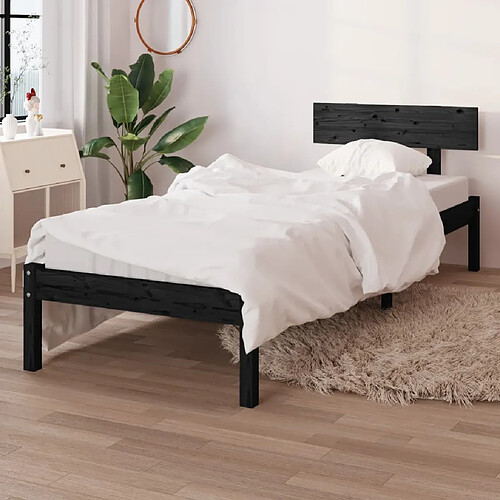 vidaXL Cadre de lit sans matelas noir bois de pin massif