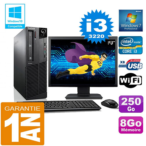 PC Lenovo M92p SFF Core I3-3220 Ram 8Go Disque 250 Go Wifi W7 Ecran 19" · Occasion