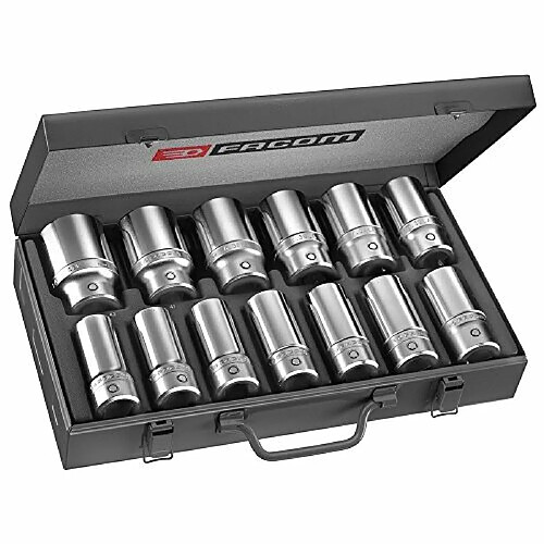 Facom K.405E Coffret Douilles Longues 6 pans métriques, Argent, 3/4'