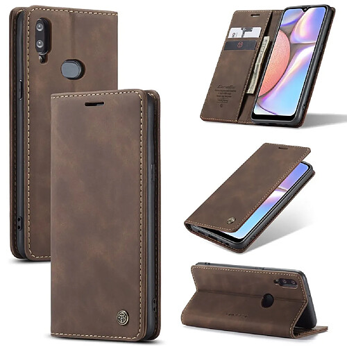 Caseme Etui en PU + TPU auto-absorbé avec support café pour votre Samsung Galaxy A10s