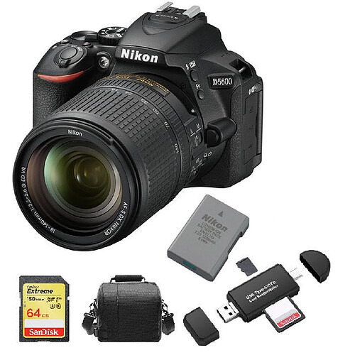 NIKON D5600 KIT AF-S 18-140mm F3.5-5.6G ED VR DX + 64GB SD card + camera Bag + EN-EL14A Battery + Memory Card Reader