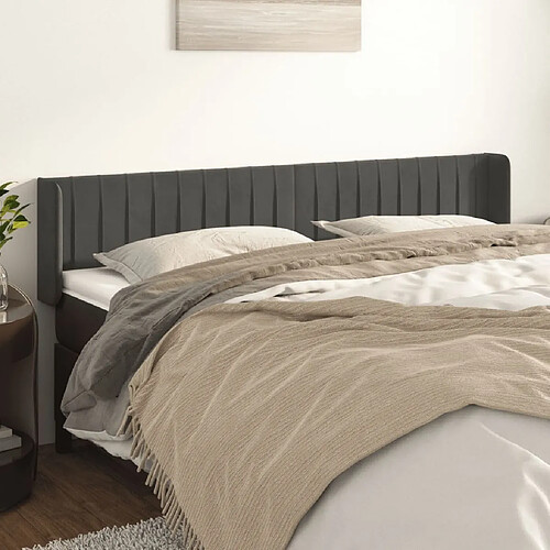 Maison Chic Tête de lit scandinave avec oreilles,meuble de chambre Gris foncé 183x16x78/88 cm Velours -MN86317