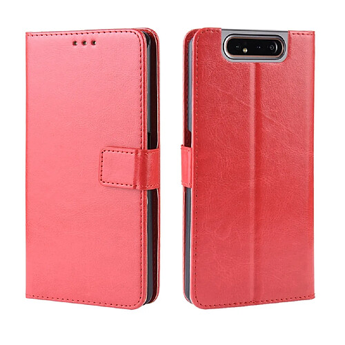 Wewoo Housse Coque en cuir à rabat horizontal Texture rétro Crazy Horse pour Galaxy A80 / A90avec porte-cartes et fentes cartes et cadre photo Rouge