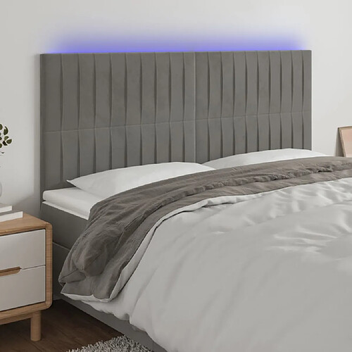 vidaXL Tête de lit à LED Gris clair 200x5x118/128 cm Velours