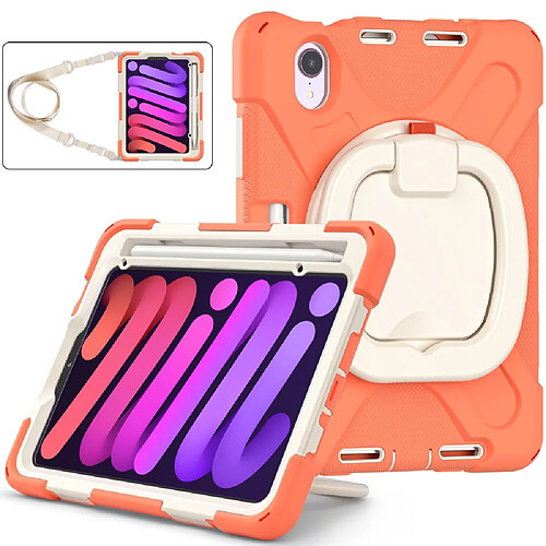 Coque en TPU + silicone hybride avec béquille pivotante à 360 degrés, bandoulière orange corail pour votre Apple iPad mini (2021)