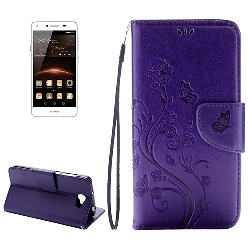 Wewoo Housse Étui Violet pour Huawei Y5II à rabat en cuir pressé fleurs horizontales avec boucle magnétique & Titulaire & Slots de cartes Portefeuille