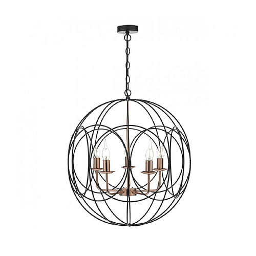 Luminaire Center Suspension Phoenix noir mat et cuivre poli 5 ampoules