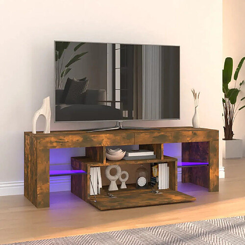 vidaXL Meuble TV avec lumières LED chêne fumé 120x35x40 cm