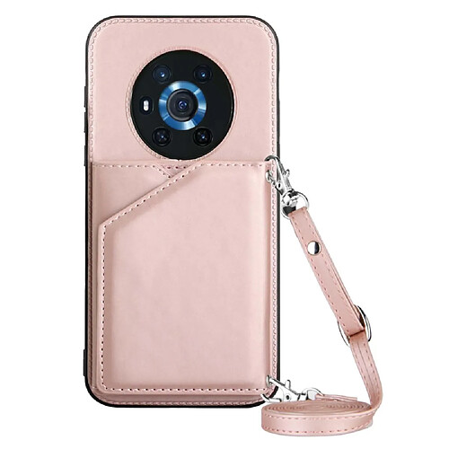 Coque en TPU + PU avec béquille, bandoulière et porte-cartes or rose pour votre Honor Magic3