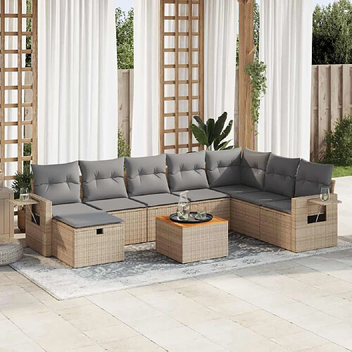 vidaXL Salon de jardin avec coussins 9 pcs beige résine tressée