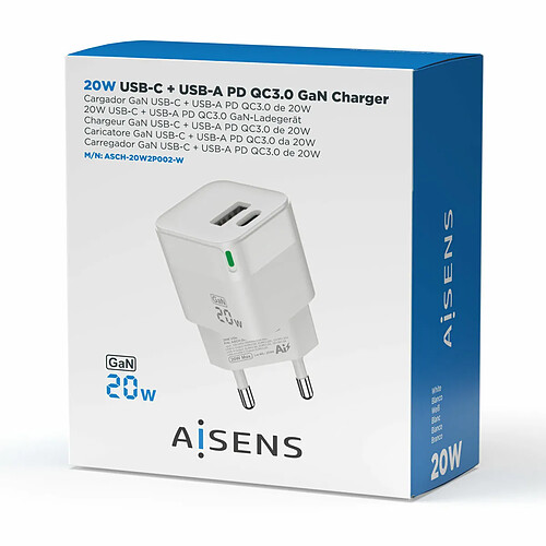 Chargeur mural Aisens ASCH-20W2P002-W Blanc 20 W