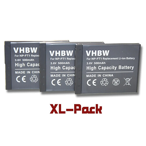 vhbw set de 3 batteries 500mAh pour appareil photo Sony DSC-T1, DSC-T3, DSC-T3s, DSC-T5, DSC-T9, DSC-T10, DSC-T11 remplace NP-FT1