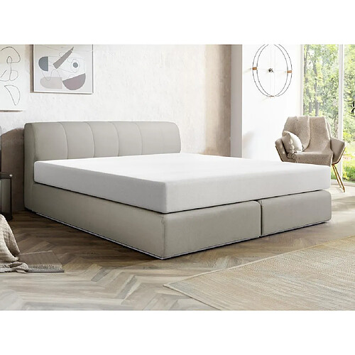 Vente-Unique Ensemble complet boxspring tête de lit + sommier avec leds + matelas - 160 x 200 cm - Tissu - Gris - OTARU de YSMÉE