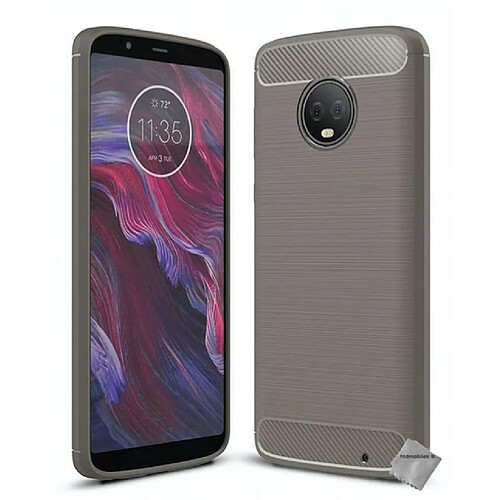 Htdmobiles Coque silicone gel carbone pour Motorola Moto G6 Plus + film ecran - GRIS