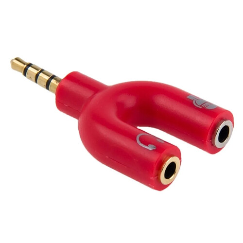 Wewoo Dédoubleur Adaptateur Jack rouge 3.5mm Stéréo Mâle à 3.5mm Casque & Mic Femelle Splitter