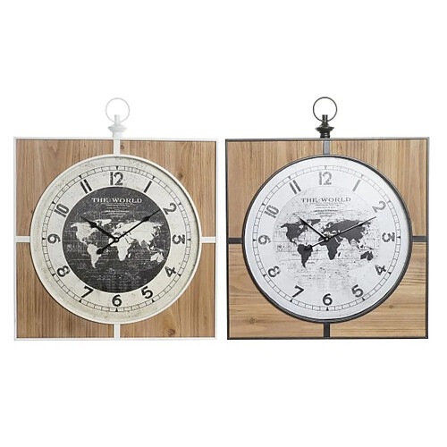 Look & Feel Horloge Murale DKD Home Decor Noir MDF Blanc Fer Mappemonde (60 x 4,5 x 60 cm)