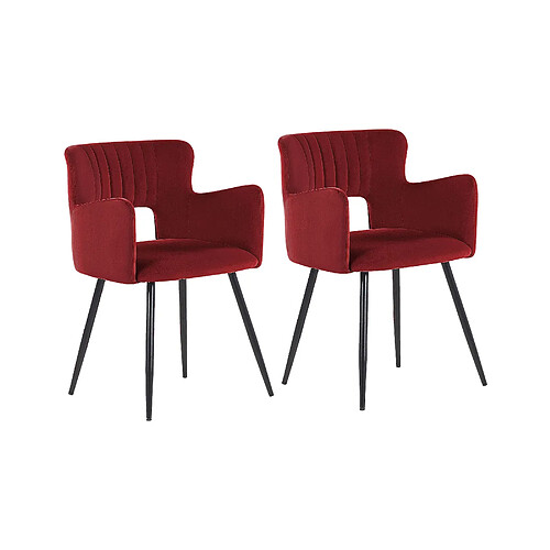 Beliani Chaise de salle à manger SANILAC Set de 2 Velours Rouge foncé