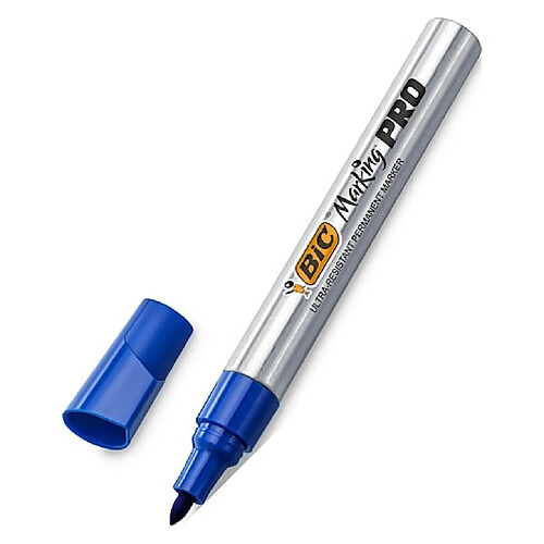 Marqueur permanent Bic Marking Pro pointe ogive 1,1 mm - Corps métal - bleu