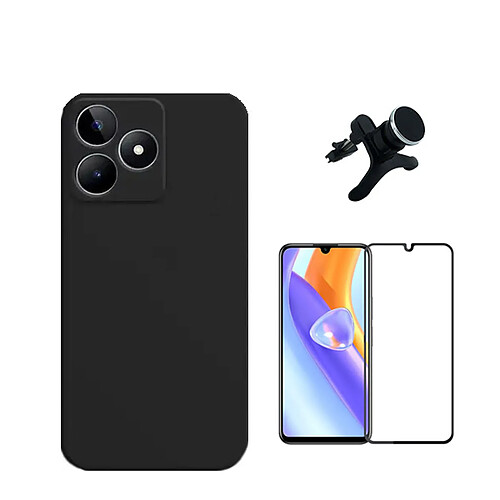 Kit de film en verre trempé de la couverture en 5D + boîtier en silicone liquide + porte-voiture renforcé Phonecare pour Realme C53 - le noir