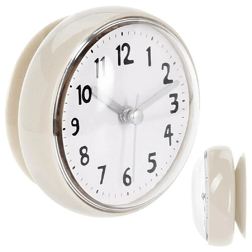 Horloge murale salle de bain avec ventouse étanche sur ventouse petit beige 7,5 cm