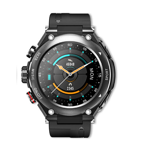 Smartwatch lemfo T92 cadran noir 44mm bracelet en caoutchouc Sport Montre GPS