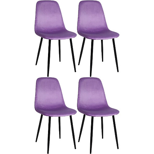 Decoshop26 Lot de 4 chaises de salle à manger design simple avec pieds en métal noir et assise en tissu violet 10_0001831