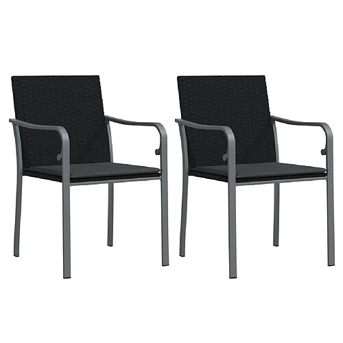 Maison Chic Lot de 2 Chaises de jardin,Fauteuil d'extérieur avec coussins noir 56x59x84 cm rotin -MN80025