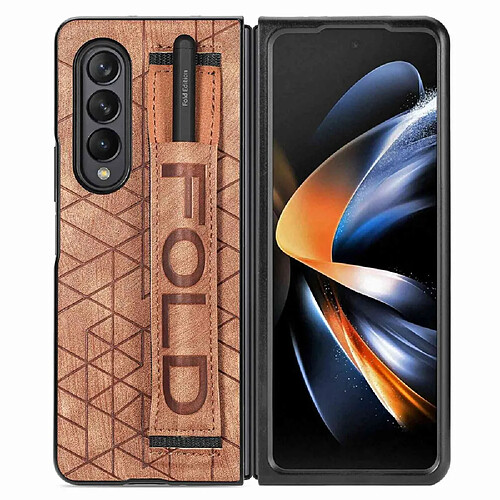 Coque en TPU + PU avec porte-stylo élastique pour votre Samsung Galaxy Z Fold4 5G - marron