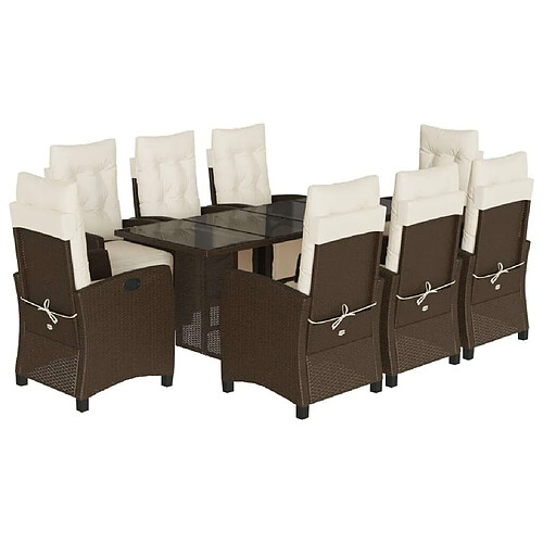 Maison Chic Ensemble à manger d'extérieur 9 pcs avec coussins,Salon de jardin,Mobilier de jardin marron poly rotin -GKD661562