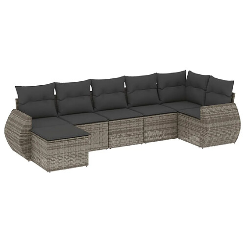 Maison Chic Salon de jardin avec coussins 7 pcs | Ensemble de Table et chaises | Mobilier d'Extérieur gris résine tressée -GKD25162