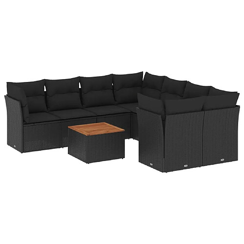 Maison Chic Ensemble Tables et chaises d'extérieur 9 pcs avec coussins,Salon de jardin noir résine tressée -GKD768927