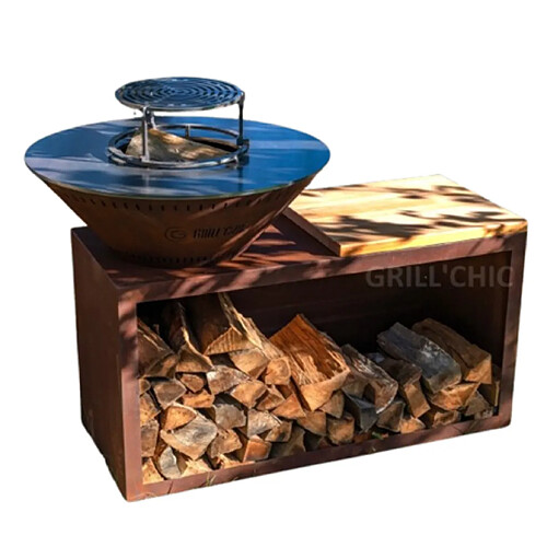 GRILL CHIC PACK DÉCOUVERTE Braséro BBQ Le Traditionnel Ø 83 cm à DOUBLE CUVE en acier corten