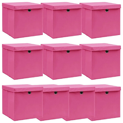 Maison Chic Ensemble de 10 Boîtes de rangement,Boîtes de stockage avec couvercles Rose 32x32x32cm Tissu -MN449854