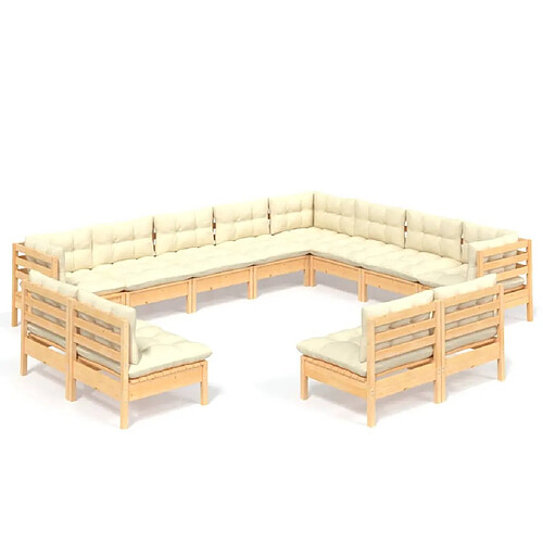 Maison Chic Salon de jardin 12 pcs avec coussins | Ensemble de Table et chaises | Mobilier d'Extérieur crème Bois de pin solide -GKD20984