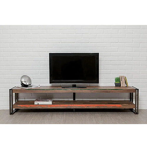 Mes Meuble TV 200 cm double plateaux en teck recyclé - TUNDRA