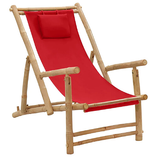 vidaXL Chaise de terrasse Bambou et toile Rouge