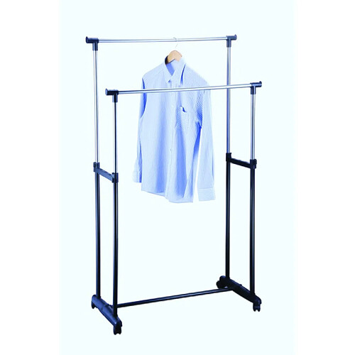 MSV Double Portant à vêtements extensible 95-160cm Inox Noir