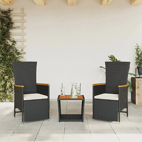 vidaXL Ensemble à manger de jardin avec coussins 3 pcs Noir