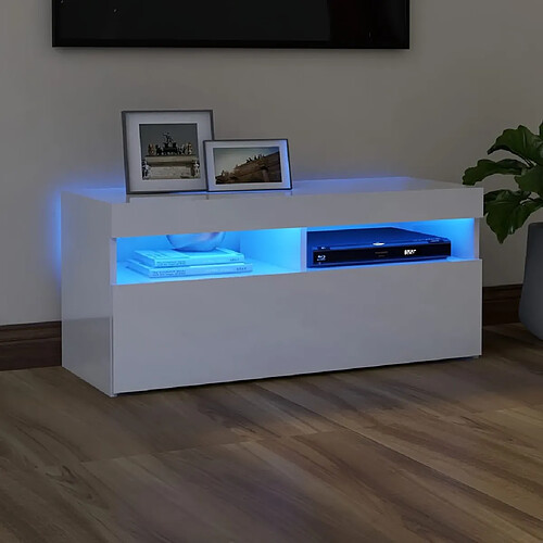 vidaXL Meuble TV avec lumières LED blanc brillant 90x35x40 cm