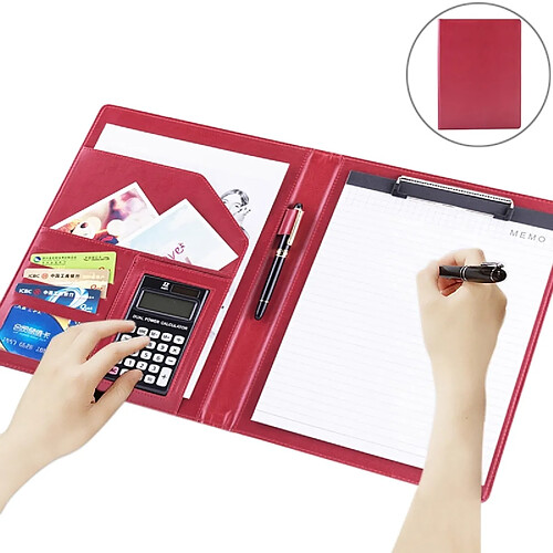 Wewoo Porte-documents en cuir de style professionnel avec bloc-notes et calculatrice A4 de 30 pages (rouge)