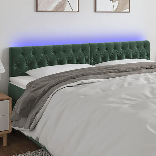 vidaXL Tête de lit à LED Vert foncé 200x7x78/88 cm Velours