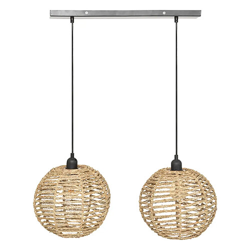 Pegane Lot de 2 lampe suspendue, suspension luminaire en osier/métal coloris naturel - Diamètre 50 x Hauteur 26 cm